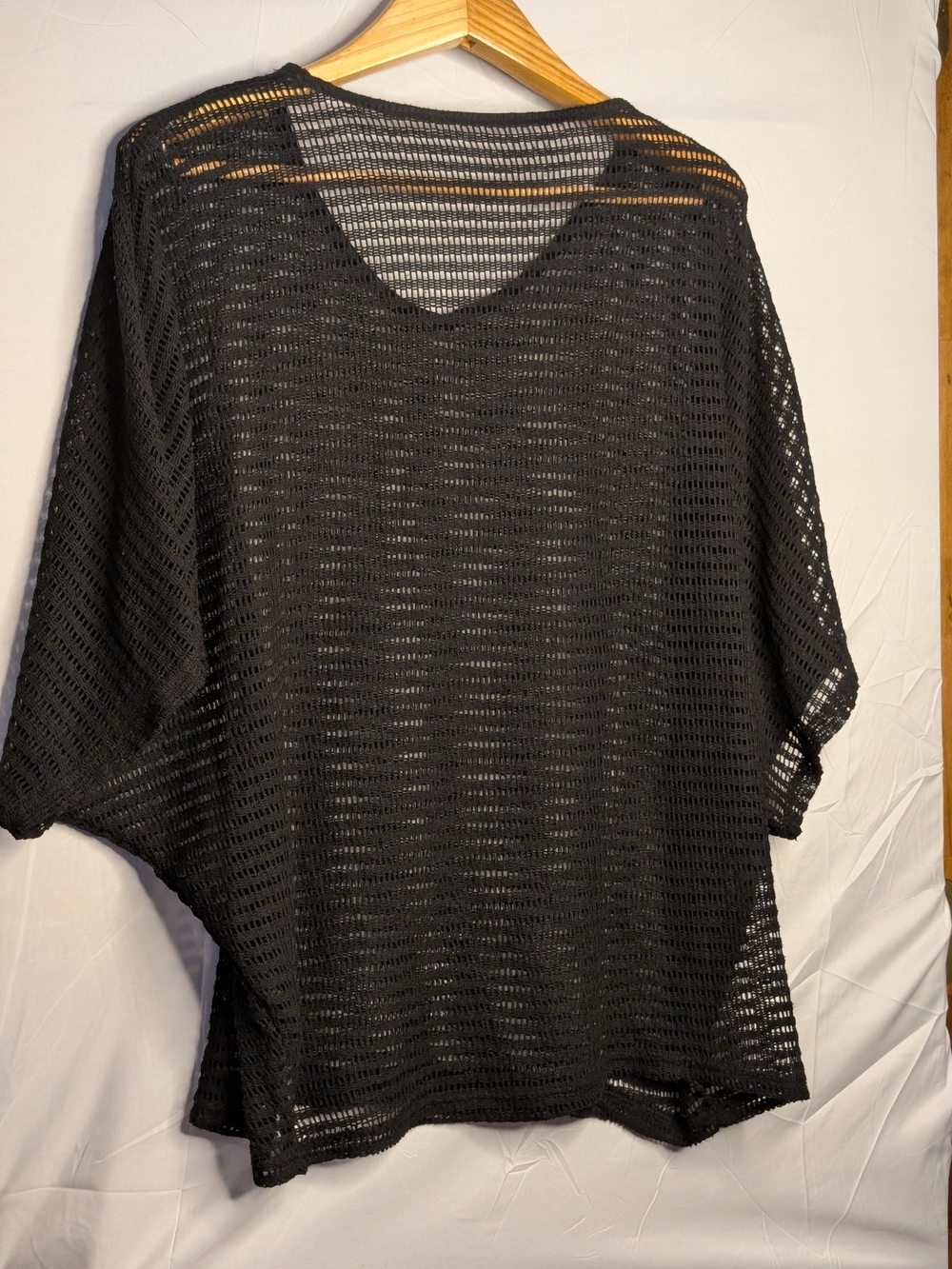 AGWYS Black Open Knit Crochet Poncho Top Sheer Oversized XXL 2X
